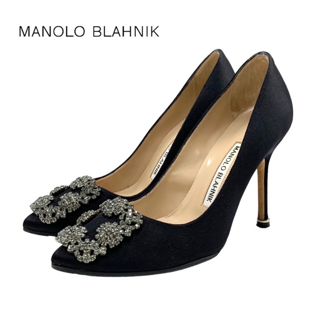 MANOLO BLAHNIK(マノロブラニク)のマノロブラニク MANOLO BLAHNIK ハンギシ パンプス パーティーシューズ 靴 シューズ ビジュー サテン ブラック 黒 レディースの靴/シューズ(ハイヒール/パンプス)の商品写真