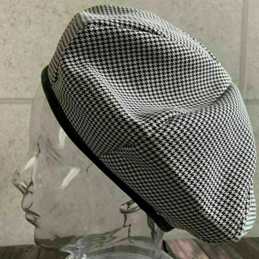 送料込 新品 帽子 ベレー 千鳥 ボリューム パイピング レザー ベレー帽 BW レディースの帽子(ハンチング/ベレー帽)の商品写真