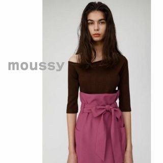 マウジー(moussy)のMOUSSY マウジー　カットソー　七分袖　ワンショルダー　ブラウン　茶色　リブ(カットソー(長袖/七分))