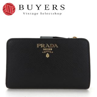 美品  PRADA ラウンドファスナー キルティング 長財布 メタルロゴ 黒