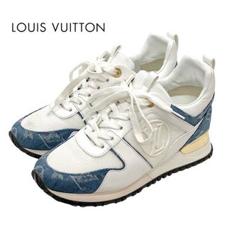 ルイヴィトン(LOUIS VUITTON)のルイヴィトン LOUIS VUITTON ランアウェイライン モノグラム スニーカー 靴 シューズ LVロゴ インヒール デニム ホワイト(スニーカー)