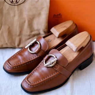 エルメス(Hermes)のHERMESエルメス ゴールドグレナンUTIPローファー 茶35(ローファー/革靴)