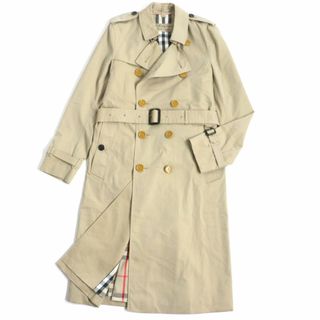 バーバリー(BURBERRY)の極美品▼BURBERRY バーバリー ロゴ入りボタン 裏地ノバチェック柄 トレンチコート ベージュ 46 メンズ ビジネス◎ イタリア製 正規品(トレンチコート)