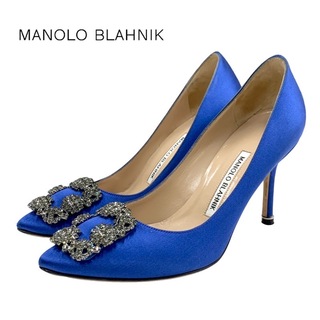 マノロブラニク(MANOLO BLAHNIK)のマノロブラニク MANOLO BLAHNIK ハンギシ パンプス パーティーシューズ 靴 シューズ ビジュー サテン ブルー(ハイヒール/パンプス)