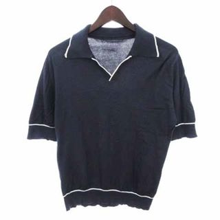 ジョンスメドレー(JOHN SMEDLEY)のジョンスメドレー ヴィンテージ ニット ポロシャツ 半袖 ライン ネイビー (ニット/セーター)