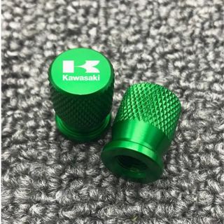 ◆KAWASAKI アルミ製グリーンアルマイト加工 エアバルブ キャップ◆(パーツ)