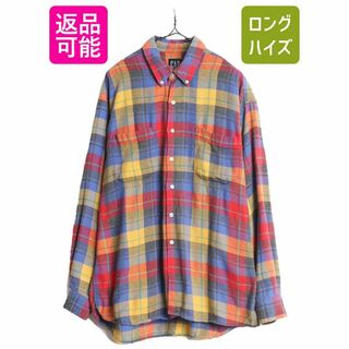 90s OLD GAP ヘビー フランネル シャツ メンズ XL 程 90年代 紺タグ 旧タグ オールド ギャップ コットン ポケット付き ネルシャツ チェック(シャツ)