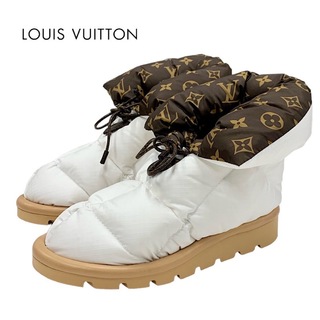ルイヴィトン(LOUIS VUITTON)の未使用 ルイヴィトン LOUIS VUITTON ピローライン モノグラム ブーツ ショートブーツ アンクルブーツ 靴 シューズ ナイロン ホワイト(ブーツ)