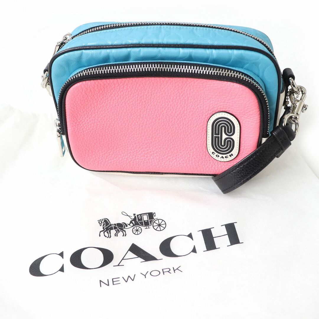 COACH(コーチ)の極美品△COACH コーチ 2906 シグネチャー レザー×ナイロン クロスボディ ショルダーバッグ ブルー×ピンク×ホワイト×ブラック 可愛い♪　e05-st30314-28 レディースのバッグ(ショルダーバッグ)の商品写真