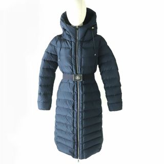 モンクレール(MONCLER)の極美品△MONCLER モンクレール IMIN レディース ロゴベルト・フード付き ダブルジップ ロングダウンコート ネイビー 1 美シルエット◎(ダウンコート)