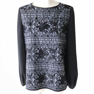 アドーア(ADORE)の極美品△正規品 ADORE アドーア 531-110387 レディース 花柄刺繍デザイン 長袖 ブラウス/プルオーバートップス ブラック×グレー 38 日本製(シャツ/ブラウス(長袖/七分))