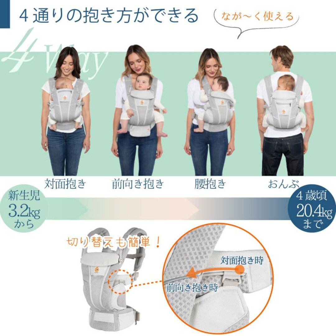 Ergobaby(エルゴベビー)の未使用■Ergobaby(エルゴベビー) オムニ ブリーズ OMNI Breeze サファイアブルー BCZ360PSAPBLUDAD 新生児~2ヶ月 リプロス ベビー用品 抱っこ紐 キッズ/ベビー/マタニティの外出/移動用品(抱っこひも/おんぶひも)の商品写真