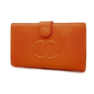 シャネル(CHANEL)の【4fe5023】シャネル 長財布/キャビアスキン/オレンジ/ゴールド金具 【中古】 レディース(財布)