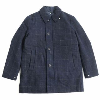 ポールスミス(Paul Smith)の美品◆ポールスミスロンドン ダウンライナー付き 2WAY 格子柄 アルパカ混 フランス産ダウン使用 ダウンハーフコート 紺 S 正規品 メンズ r06-st30306-18(ステンカラーコート)