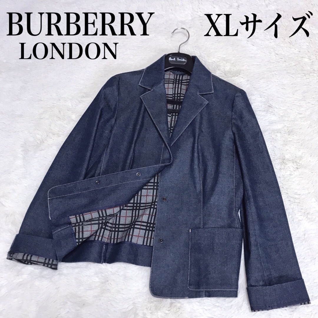 BURBERRY(バーバリー)の美品 大きいサイズ BURBERRY デニムジャケット チェック テーラード レディースのジャケット/アウター(Gジャン/デニムジャケット)の商品写真