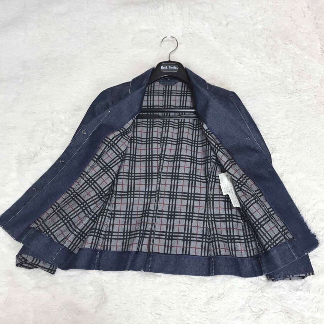 BURBERRY(バーバリー)の美品 大きいサイズ BURBERRY デニムジャケット チェック テーラード レディースのジャケット/アウター(Gジャン/デニムジャケット)の商品写真