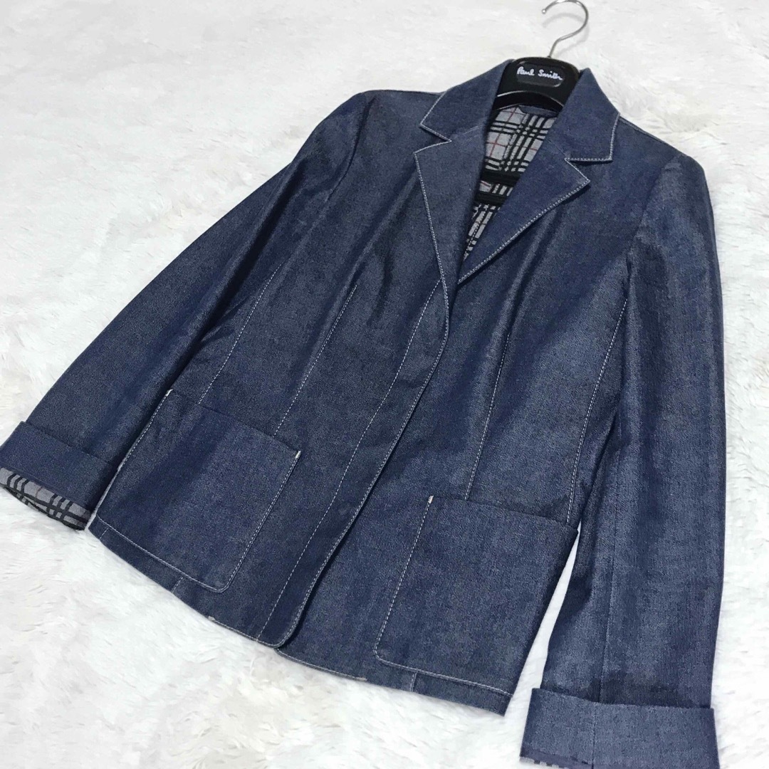 BURBERRY(バーバリー)の美品 大きいサイズ BURBERRY デニムジャケット チェック テーラード レディースのジャケット/アウター(Gジャン/デニムジャケット)の商品写真