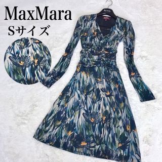 マックスマーラ(Max Mara)の美品 MaxMara 総柄 マルチカラー ワンピース ブルー ドレス パーティ(ロングワンピース/マキシワンピース)