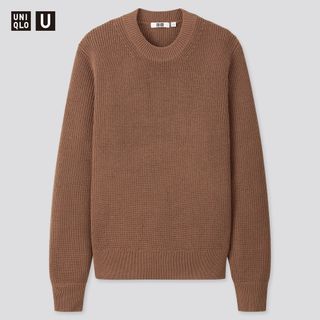 ユニクロ(UNIQLO)の【試着のみ】UNIQLOUユニクロユーのダークブラウンリブクルーネックセーター(ニット/セーター)