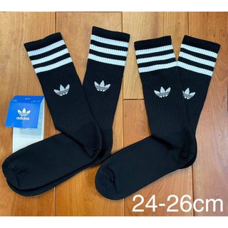 オリジナルス(Originals（adidas）)の新品　アディダス　M(24-26cm)ソリッド　クルーソックス　黒2足セット(ソックス)