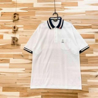 マンシングウェア(Munsingwear)の美品【マンシングウェア】クラシック半袖ポロシャツ レトロ ペンギン M 白×紺(ウエア)