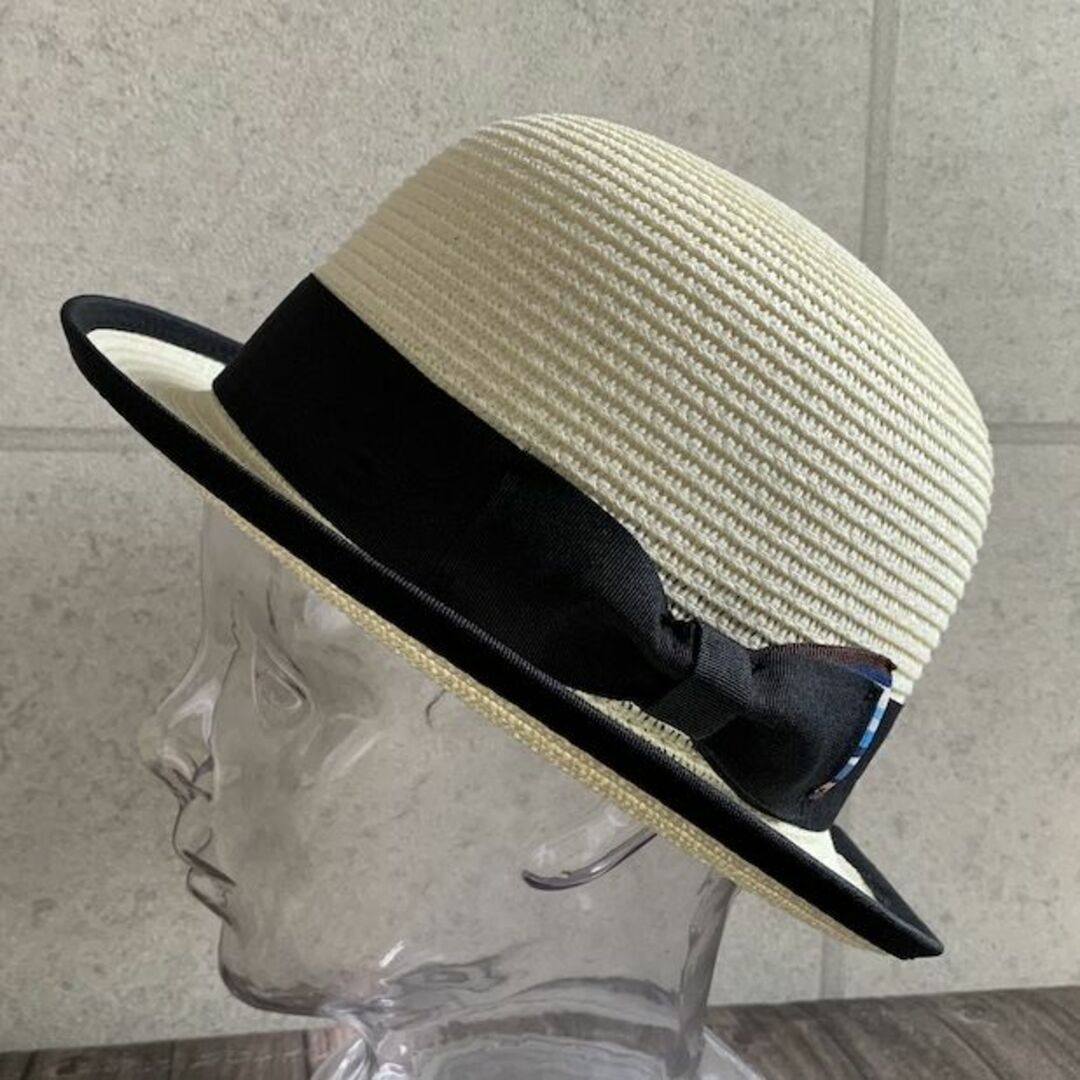送料込 帽子 ボーラー ストロー ハット 折りたたみ 重ねリボン 男女兼用 iv メンズの帽子(ハット)の商品写真