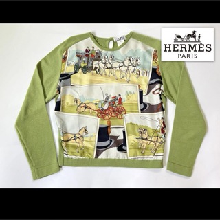エルメス(Hermes)のHERMES♡セリエボタン ライトグリーン 馬車 スカーフニット 長袖 38(ニット/セーター)