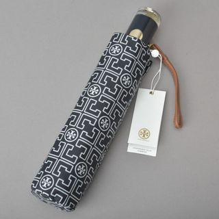 トリーバーチ(Tory Burch)の新品♡トリーバーチ ロゴ柄 折りたたみ傘 黒ネイビー 自動式 ToryBurch(傘)