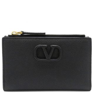 ヴァレンティノ(VALENTINO)のヴァレンティノ VALENTINO 二つ折り財布 Vロゴ シグネチャー グレインカーフレザー ブラック ゴールド金具 黒 ミニ財布 カード入れ  2W2P0T46RQR_0NO【中古】(財布)