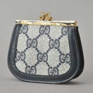 オールドグッチ♡GUCCI GGプラス がま口コインケース 小銭入れ ネイビー