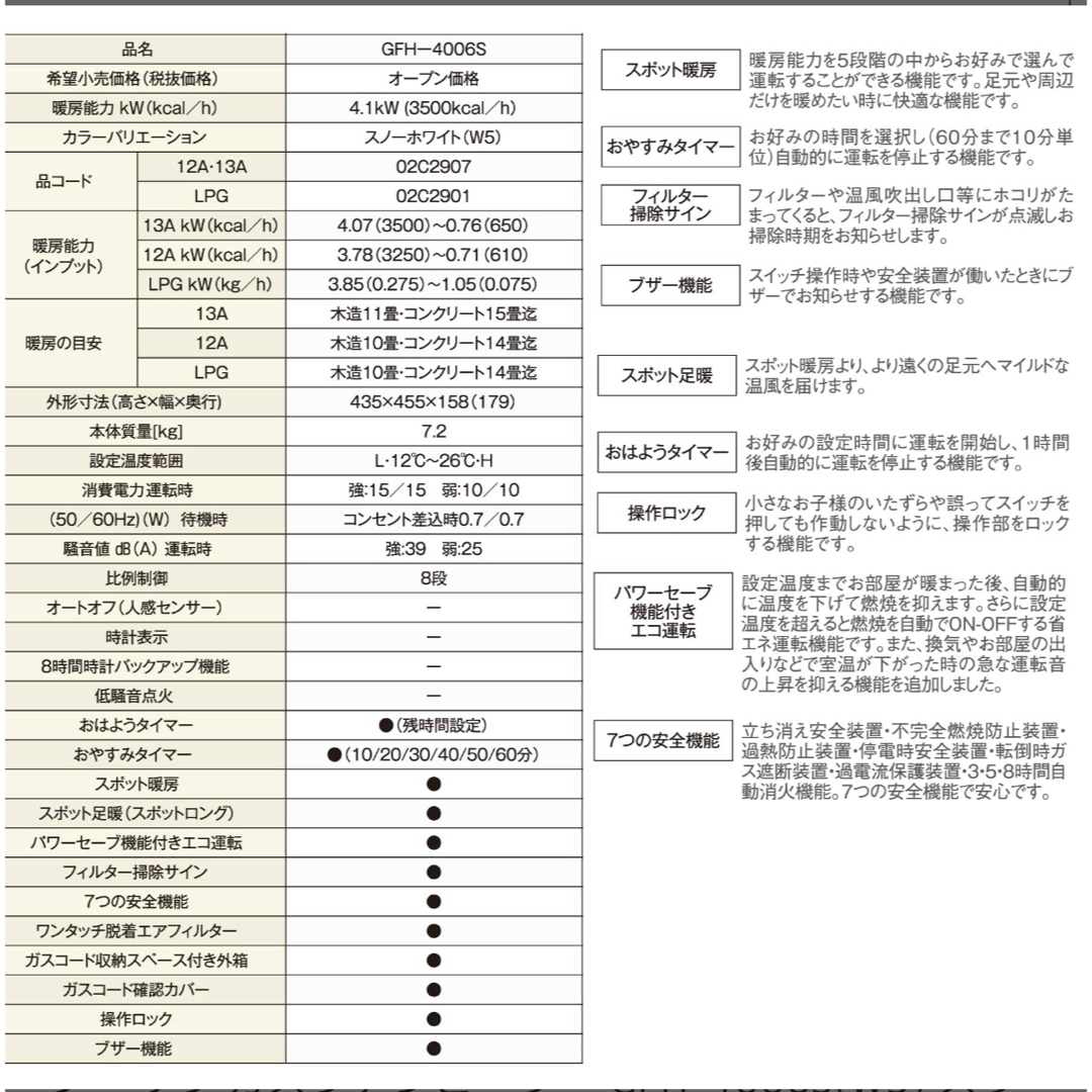 ノーリツ ガスファンヒーター GFH-4006S 都市ガス  スマホ/家電/カメラの冷暖房/空調(ファンヒーター)の商品写真