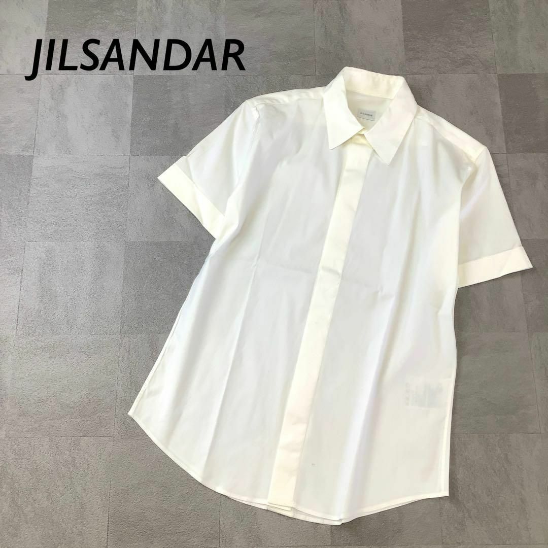 Jil Sander(ジルサンダー)のイタリア製 JILSANDR ジルサンダー 半袖 デザインシャツ ホワイトシャツ レディースのトップス(シャツ/ブラウス(半袖/袖なし))の商品写真