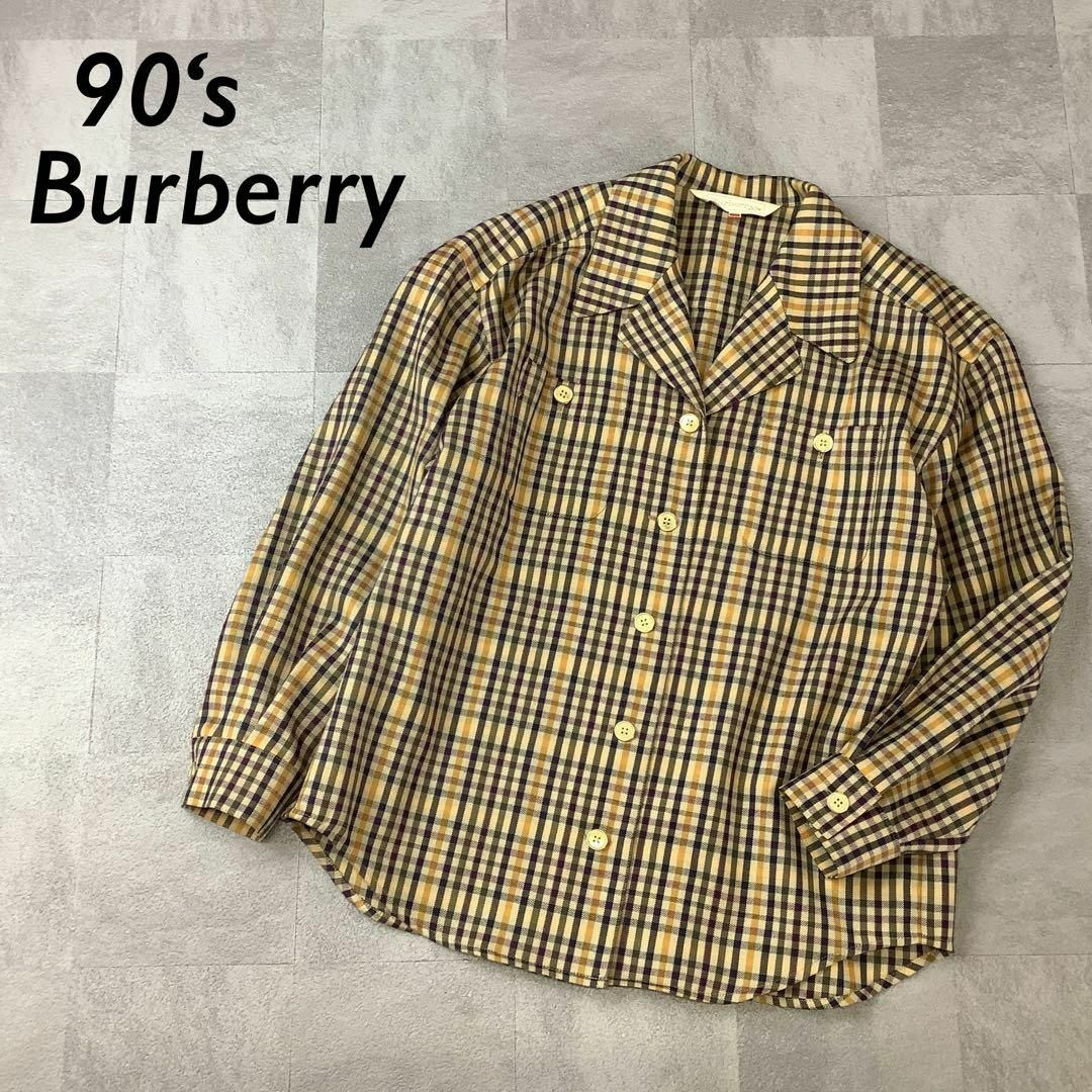 BURBERRY(バーバリー)の美品 90‘s Burberry チェック柄 金ボタン オープンカラーシャツ レディースのトップス(シャツ/ブラウス(長袖/七分))の商品写真