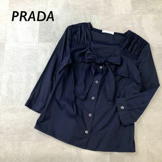 プラダ(PRADA)の美品 イタリア製 PRADA プラダ フロントリボン デザイン ブラウス 40(シャツ/ブラウス(長袖/七分))