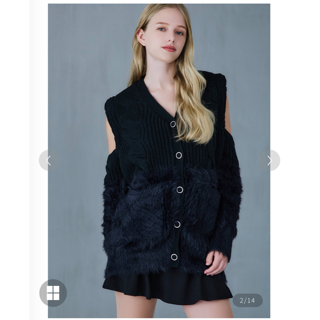 Riu Fur switching knit cardigan ブラックの通販 by nana's shop｜ラクマ