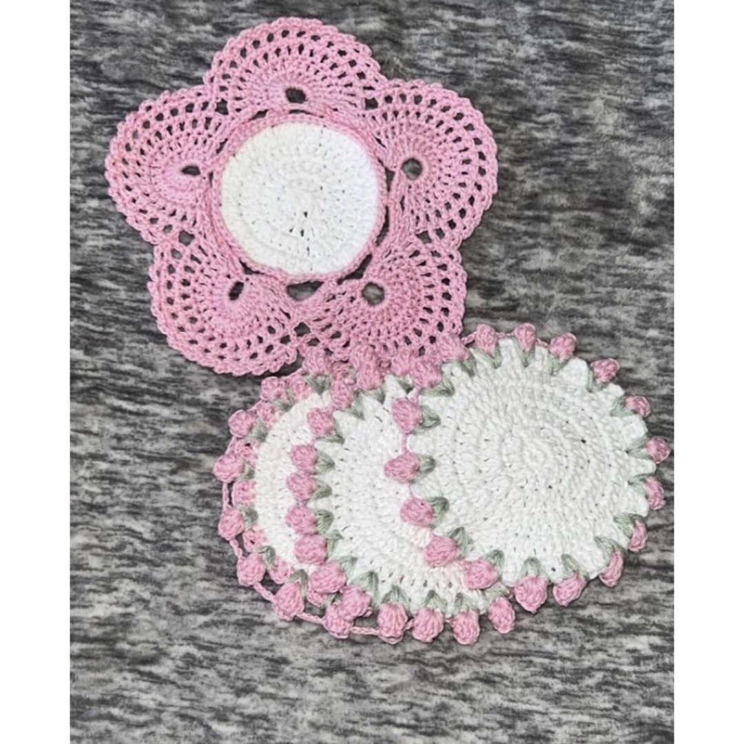 ハンドメイド かぎ編み コースター 4点セット 花 | フリマアプリ ラクマ