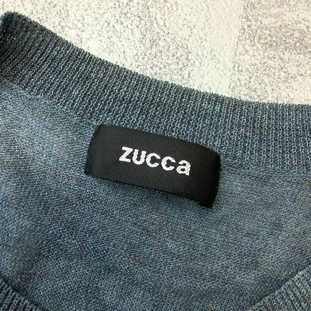 ZUCCa(ズッカ)のzucca ビッグ ドット柄 ニット カーディガン ブルーグリーン ブラック レディースのトップス(カーディガン)の商品写真