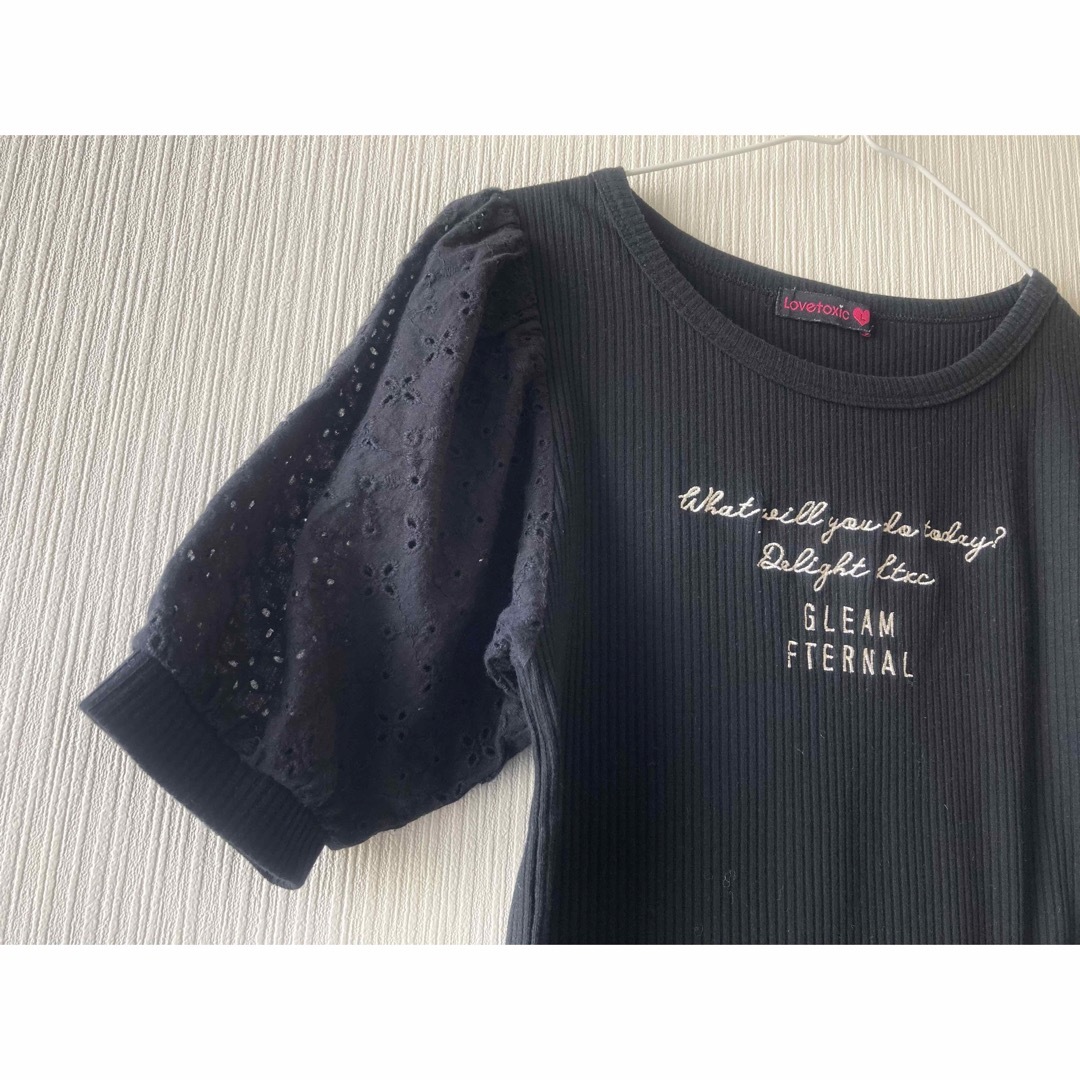 lovetoxic(ラブトキシック)のラブトキシック　レース切替パフ袖Tシャツ　黒　ブラック　L160 半袖 キッズ/ベビー/マタニティのキッズ服女の子用(90cm~)(Tシャツ/カットソー)の商品写真