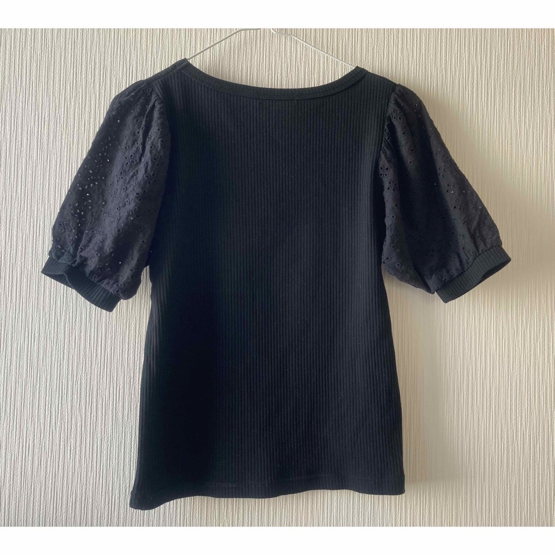 lovetoxic(ラブトキシック)のラブトキシック　レース切替パフ袖Tシャツ　黒　ブラック　L160 半袖 キッズ/ベビー/マタニティのキッズ服女の子用(90cm~)(Tシャツ/カットソー)の商品写真