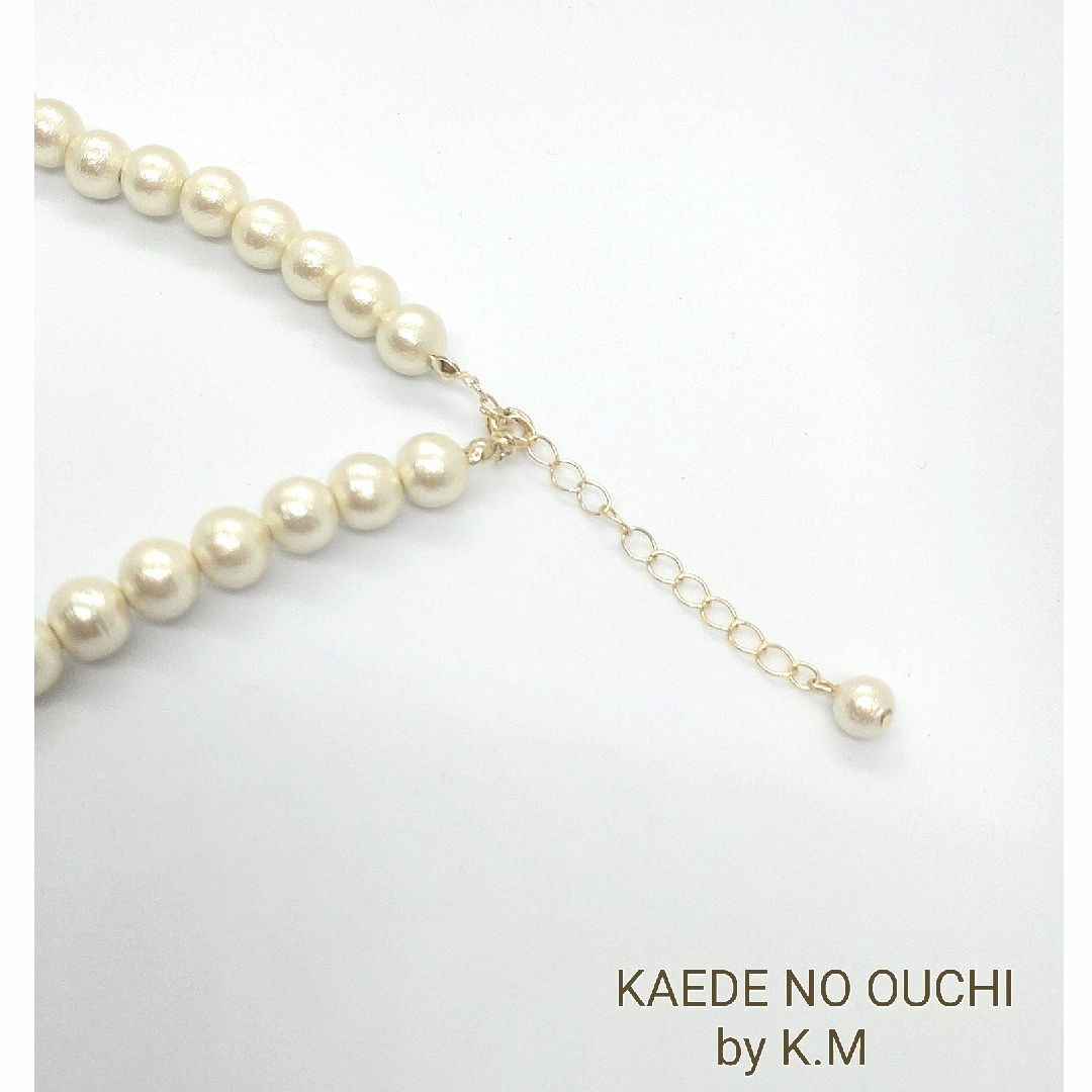 【Handmade】☆日本製　コットンパールネックレス (8mm)　約40cm ハンドメイドのアクセサリー(ネックレス)の商品写真