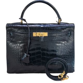 エルメス(Hermes)の　エルメス HERMES ケリー32 外縫い ○Z刻印 ブラック アリゲーターリセ レディース ショルダーバッグ(ショルダーバッグ)