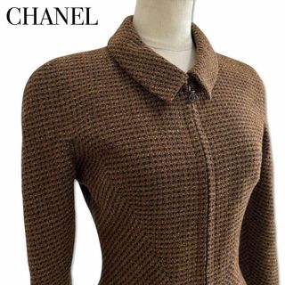 シャネル(CHANEL)のシャネル 服 長袖 36 ツイード ワンピース ウール レディース ブラウン S(ひざ丈ワンピース)