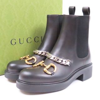 グッチ(Gucci)の未使用品 GUCCI グッチ サイドゴアブーツ ホースビット チェーン 靴 シューズ 35 1/2 22.5cm ブーツ レザー ブラック レディース【中古】(ブーツ)