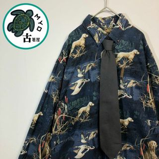 ヴィンテージ(VINTAGE)のネクタイシャツ 総柄 シャツ BD アニマル 犬 鳥 柄 ポケット 古着 レトロ(Tシャツ/カットソー(七分/長袖))