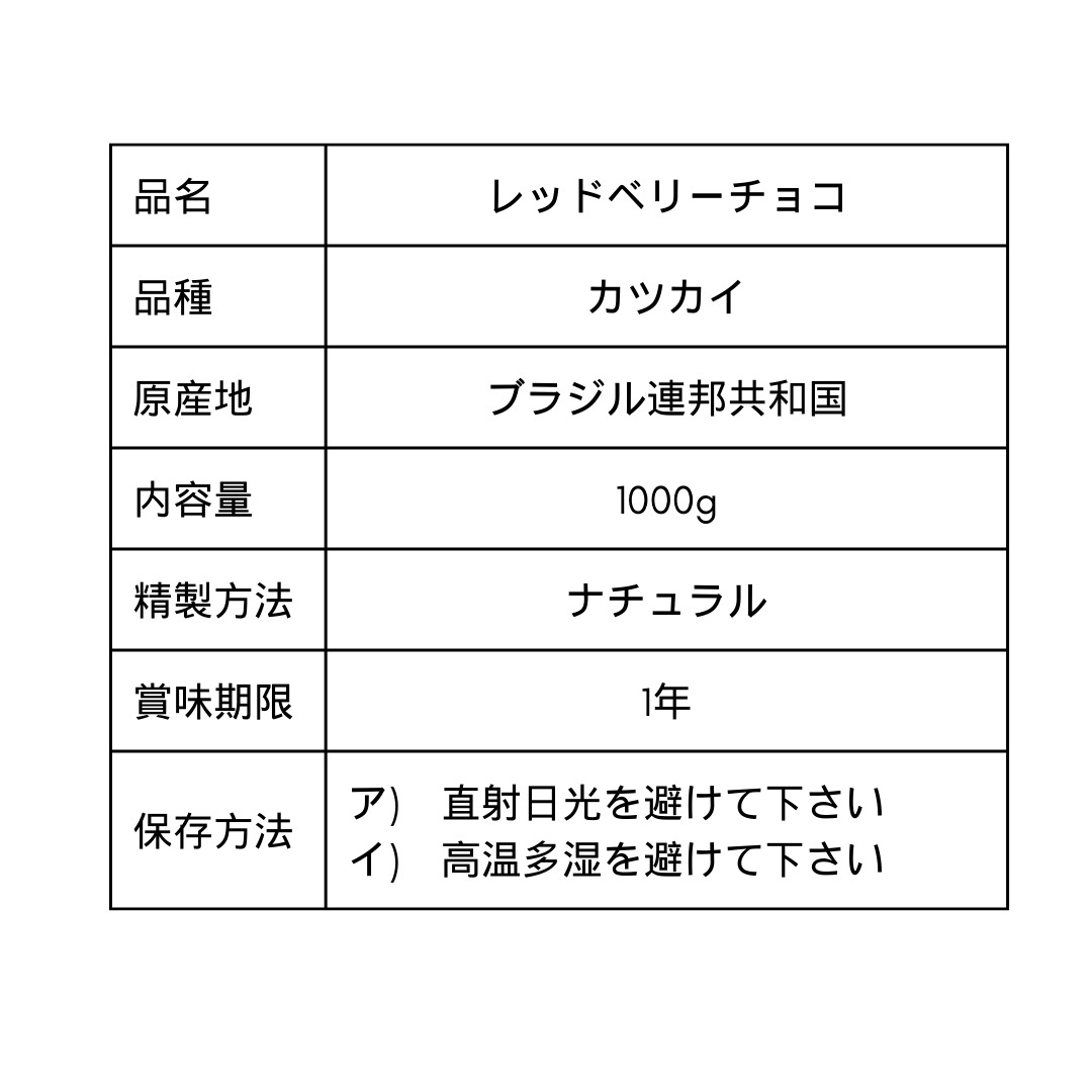 　【24時間以内に発送】レッドベリーチョコ【生豆珈琲】【1Kg】【送料無料】 食品/飲料/酒の飲料(コーヒー)の商品写真