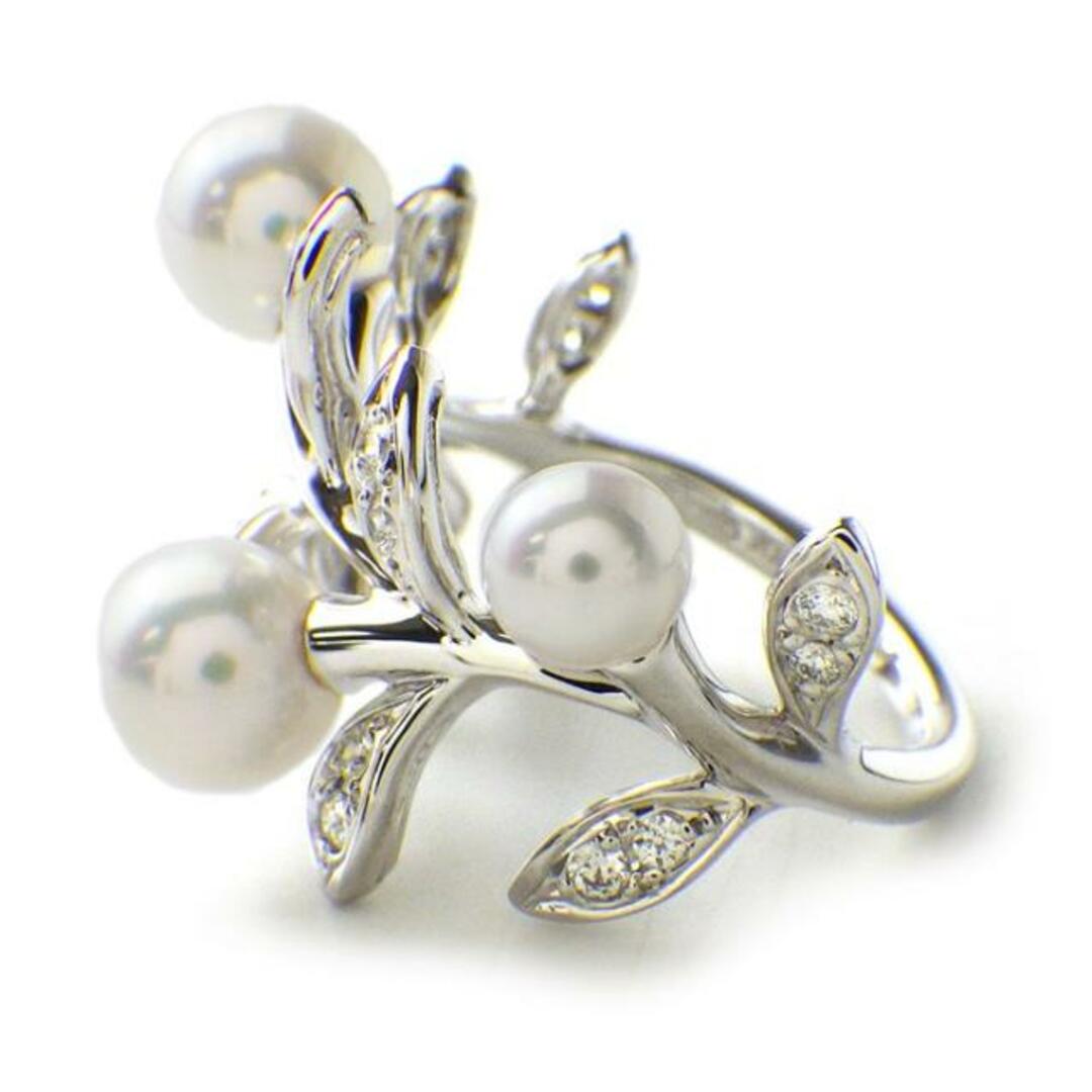 MIKIMOTO(ミキモト)のミキモト MIKIMOTO リング PR-1363U オリーブ モチーフ 4ポイント パール 4.5-6.0mm珠 ダイヤモンド 計0.17ct K18WG 10号 【中古】 レディースのアクセサリー(リング(指輪))の商品写真