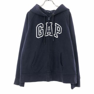 ギャップ(GAP)のギャップ 長袖 ロゴ ジップパーカー XL ネイビー系 GAP 裏起毛 レディース 古着 【240301】(パーカー)