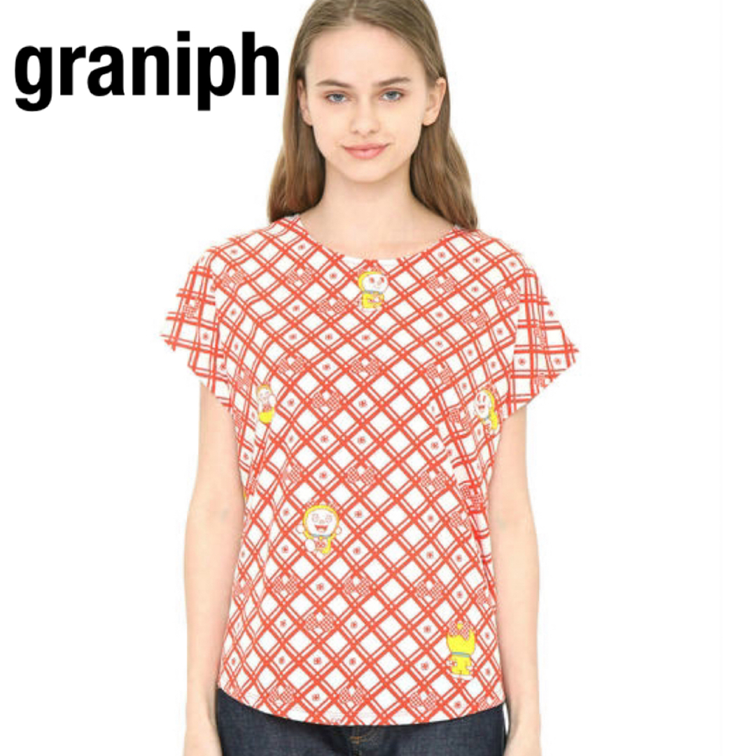 Design Tshirts Store graniph(グラニフ)の美品　グラニフ　graniph　ドラミちゃん　チェック　Tシャツ　フリーサイズ レディースのトップス(Tシャツ(半袖/袖なし))の商品写真