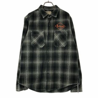 ショット(schott)のショット チェック 長袖 ボタンダウンシャツ Ｍ グレー系 schott チェーンステッチ 刺繍 メンズ 古着 【240301】(シャツ)