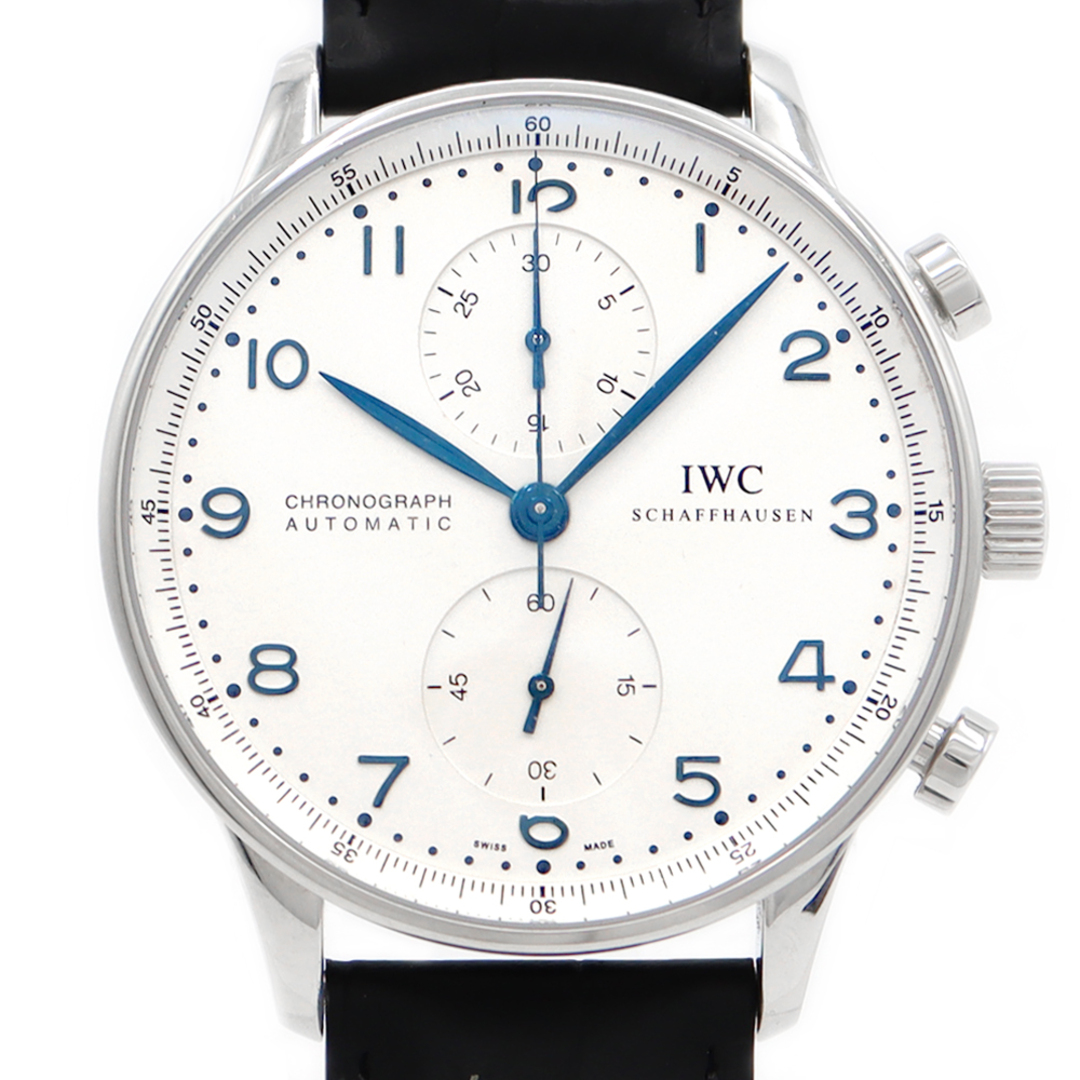 IWC(インターナショナルウォッチカンパニー)の内部点検済 IWC インターナショナルウォッチカンパニー ポルトギーゼ クロノグラフ IW371417 白 ホワイト SS ステンレス 純正尾錠 メンズ 自動巻き 【6ヶ月保証】【腕時計】【中古】 メンズの時計(腕時計(アナログ))の商品写真